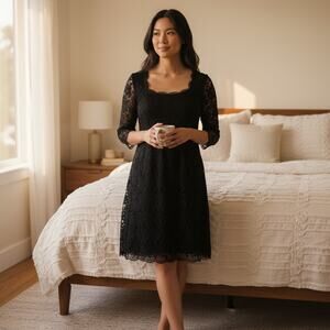 White House Black Market Shift Dress 6 Black Party Elegant Romantic Eveningwear